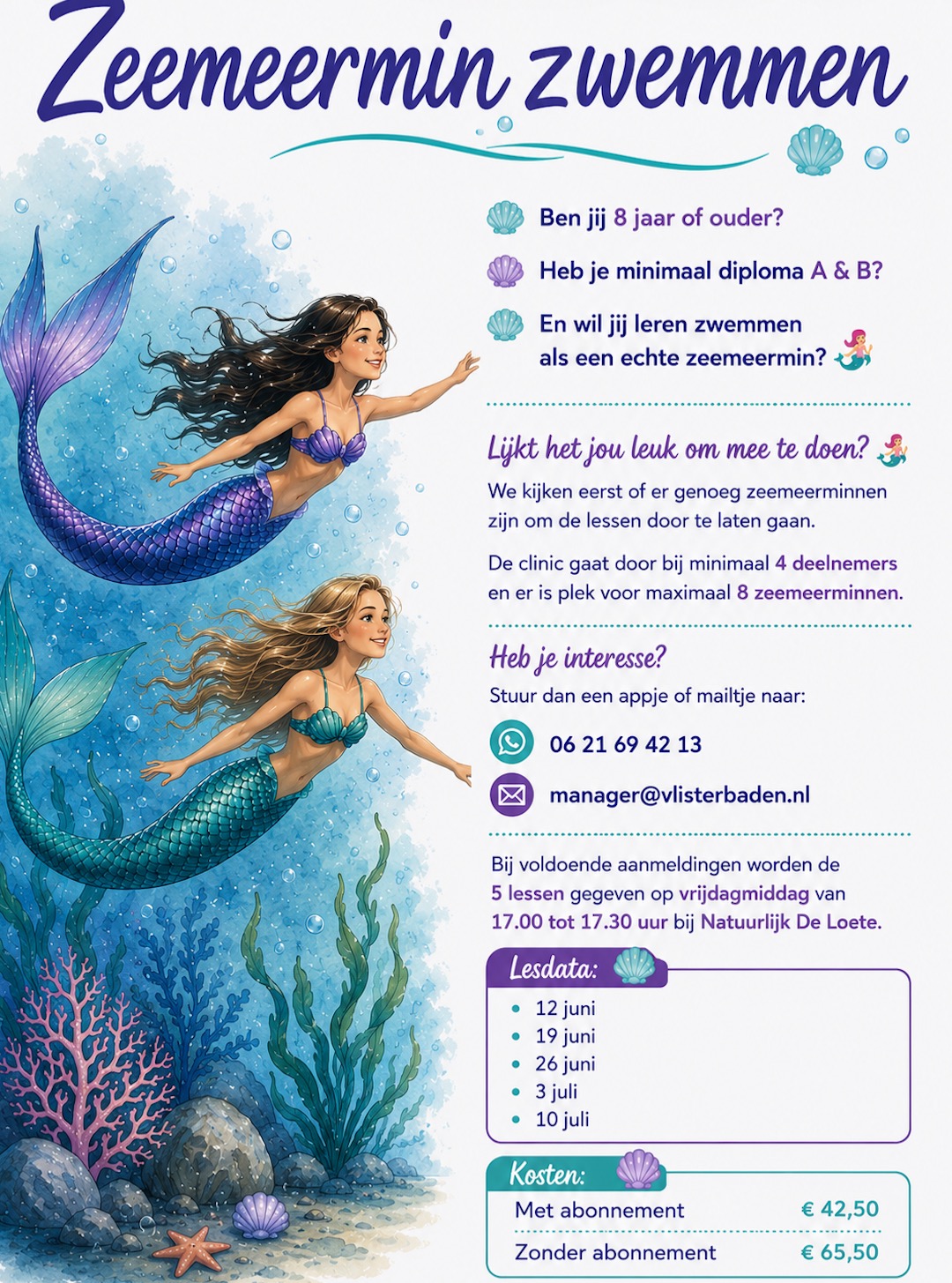 Flyer Zeemeerminzwemmen bij Natuurlijk De Loete
